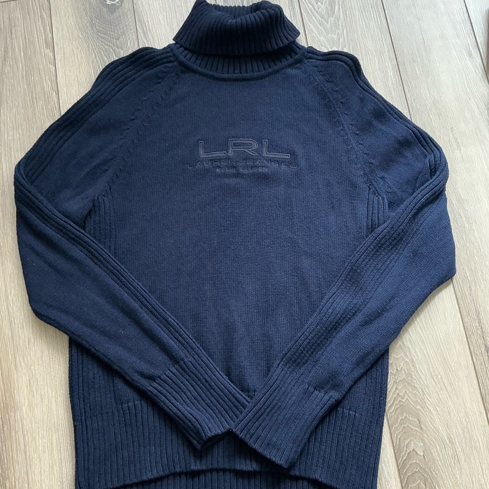 LRL Ralph Lauren Navy Turtleneck Sweater /Y2K cotton Knit - Picture 6 of 13